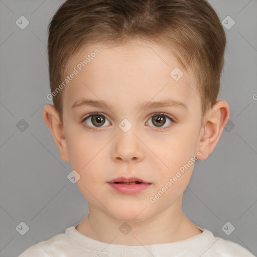 Neutral white child female with short  brown hair and brown eyes