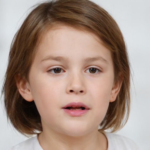 Neutral white child female with medium  brown hair and brown eyes