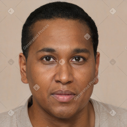Neutral black young-adult male with short  brown hair and brown eyes