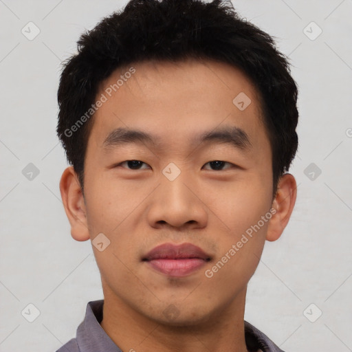 Neutral asian young-adult male with short  black hair and brown eyes