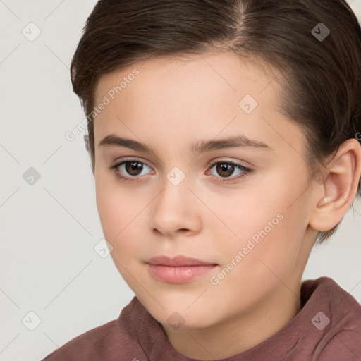 Neutral white child female with short  brown hair and brown eyes