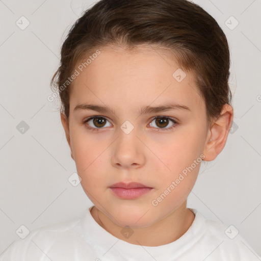 Neutral white child female with short  brown hair and brown eyes