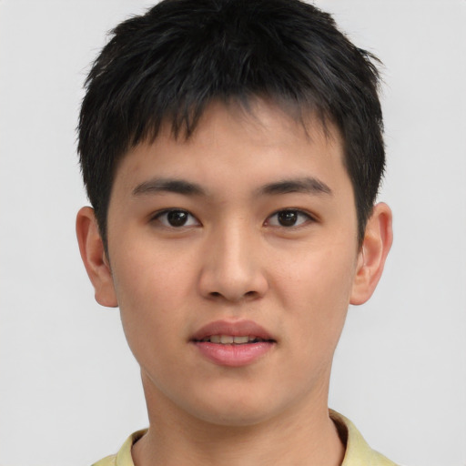 Neutral asian young-adult male with short  brown hair and brown eyes