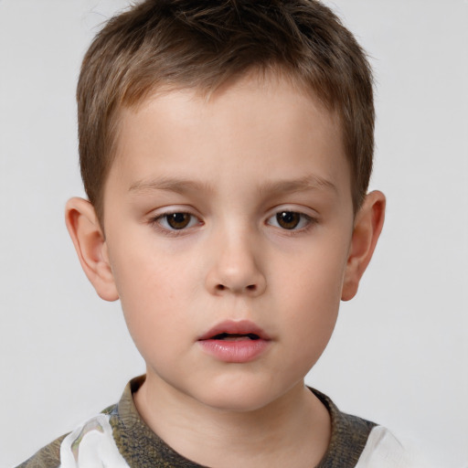 Neutral white child male with short  brown hair and brown eyes