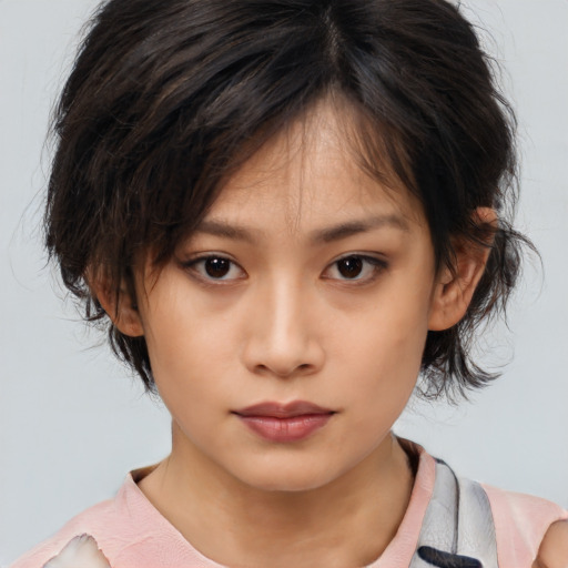 Neutral asian young-adult female with medium  brown hair and brown eyes
