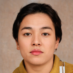 Neutral asian young-adult female with medium  brown hair and brown eyes