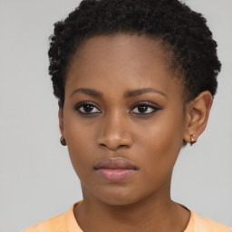 Neutral black young-adult female with short  brown hair and brown eyes