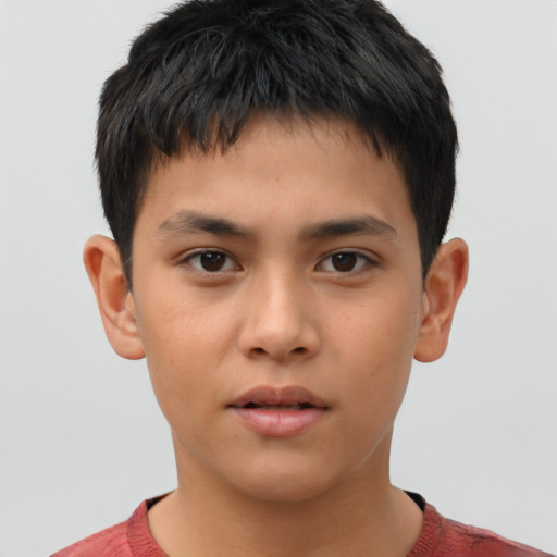 Neutral asian child male with short  brown hair and brown eyes