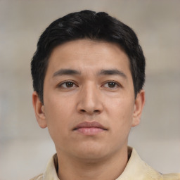 Neutral asian young-adult male with short  brown hair and brown eyes