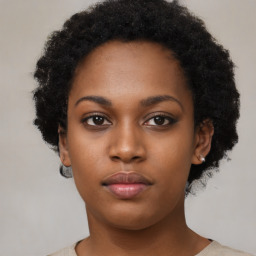 Neutral black young-adult female with short  black hair and brown eyes