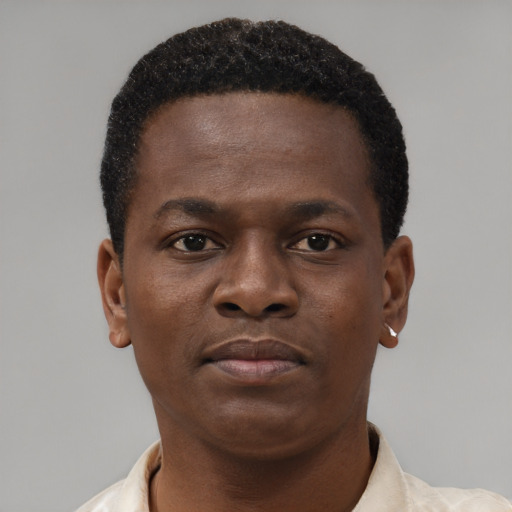 Neutral black young-adult male with short  brown hair and brown eyes