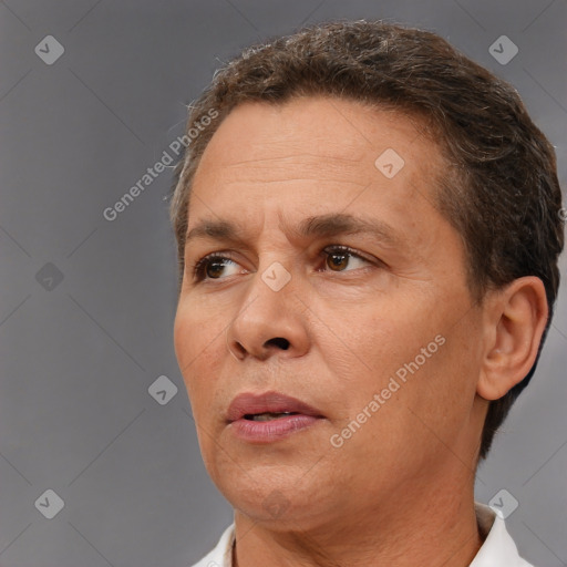 Neutral white adult male with short  brown hair and brown eyes