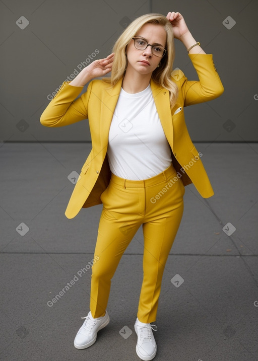 Caucasian adult female with  blonde hair