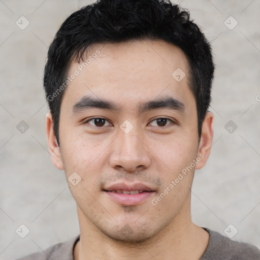 Neutral asian young-adult male with short  black hair and brown eyes