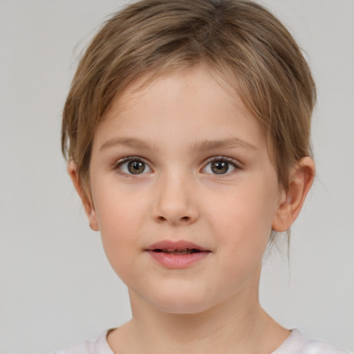 Neutral white child female with short  brown hair and brown eyes