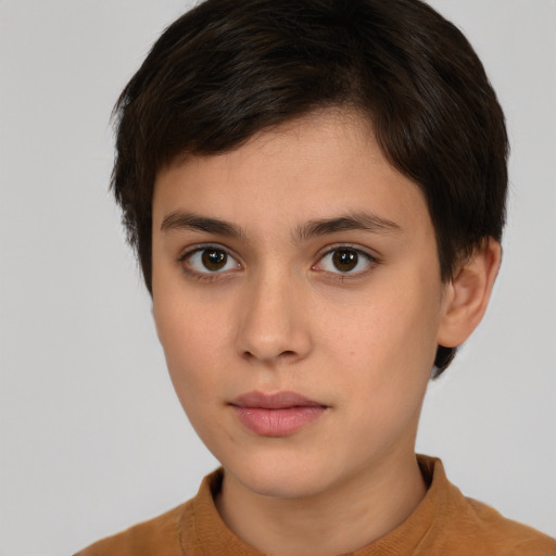 Neutral white young-adult female with short  brown hair and brown eyes