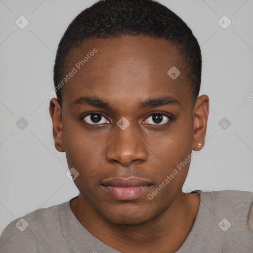 Neutral black young-adult male with short  brown hair and brown eyes