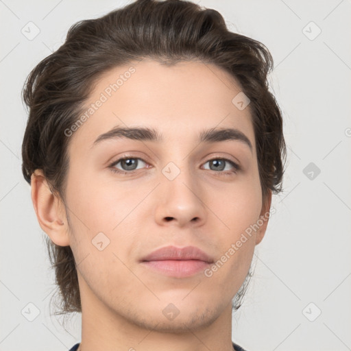 Neutral white young-adult male with medium  brown hair and brown eyes