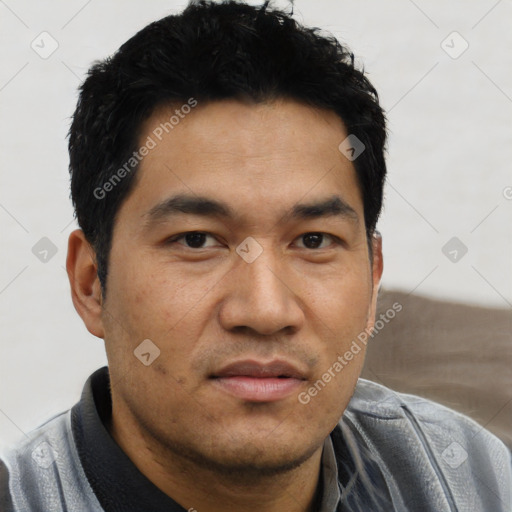Neutral asian young-adult male with short  black hair and brown eyes