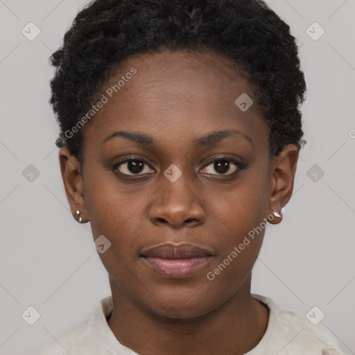 Neutral black young-adult female with short  brown hair and brown eyes