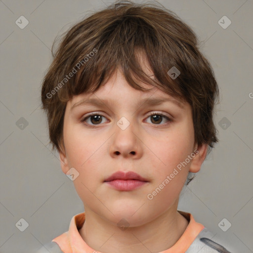 Neutral white child female with short  brown hair and brown eyes