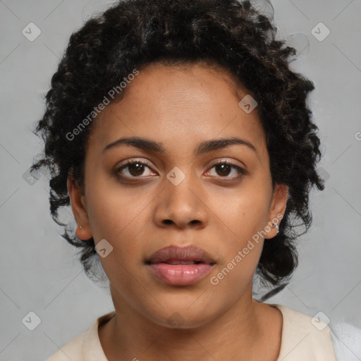 Neutral black young-adult female with short  brown hair and brown eyes