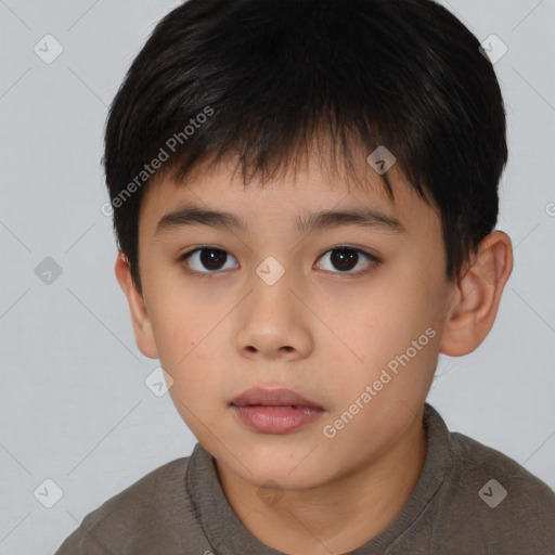 Neutral asian child male with short  brown hair and brown eyes