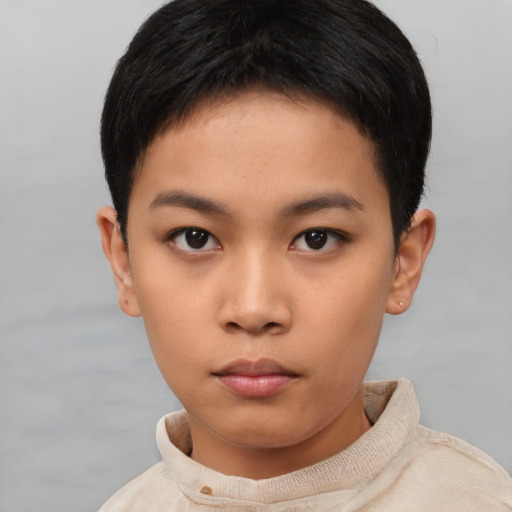 Neutral asian young-adult female with short  brown hair and brown eyes