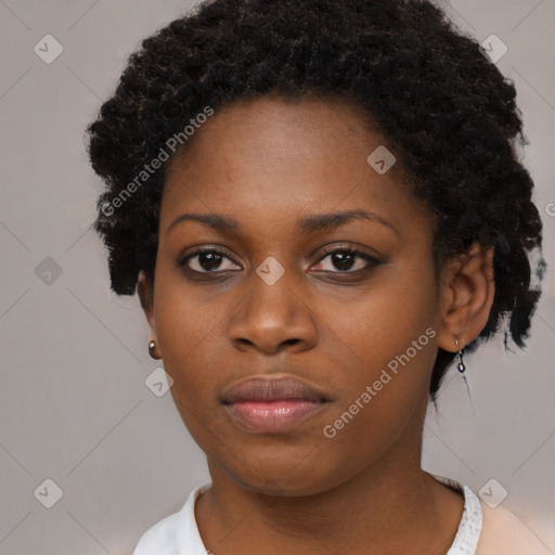 Neutral black young-adult female with short  black hair and brown eyes