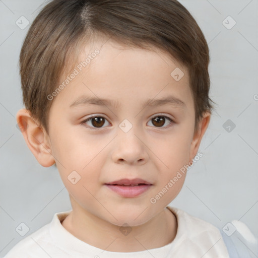 Joyful white child male with short  brown hair and brown eyes