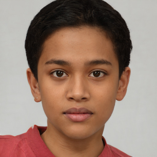 Neutral latino child female with short  brown hair and brown eyes