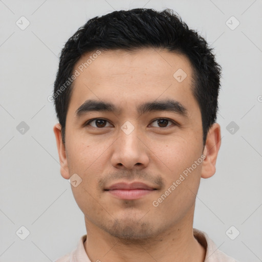 Neutral asian young-adult male with short  black hair and brown eyes