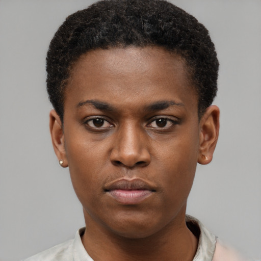 Neutral black young-adult male with short  brown hair and brown eyes