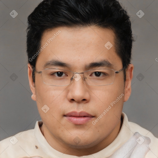 Neutral asian young-adult male with short  brown hair and brown eyes