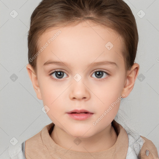 Neutral white child female with short  brown hair and brown eyes