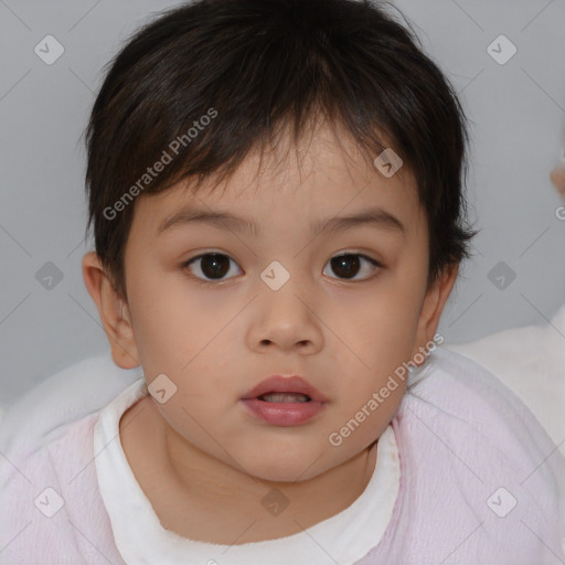 Neutral white child female with short  brown hair and brown eyes