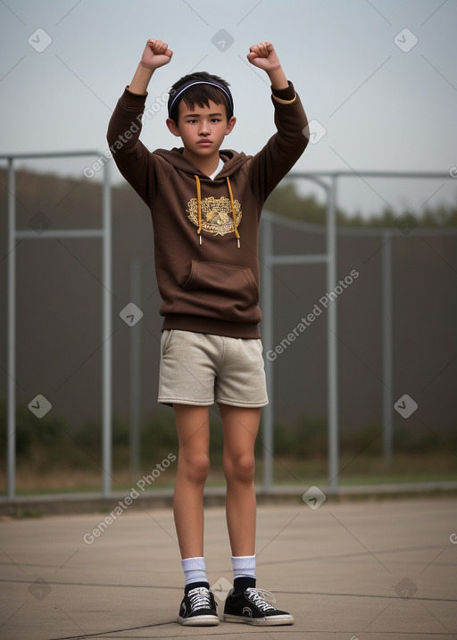 Mongolian teenager boy with  brown hair