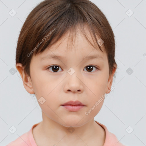 Neutral white child female with medium  brown hair and brown eyes