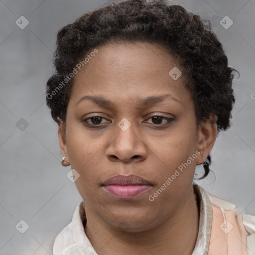 Neutral black young-adult female with short  brown hair and brown eyes