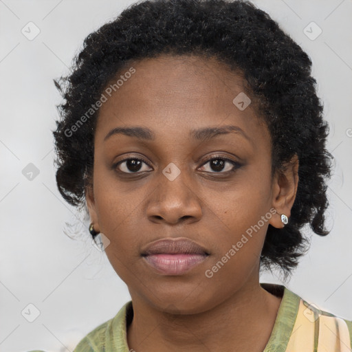 Neutral black young-adult female with medium  black hair and brown eyes