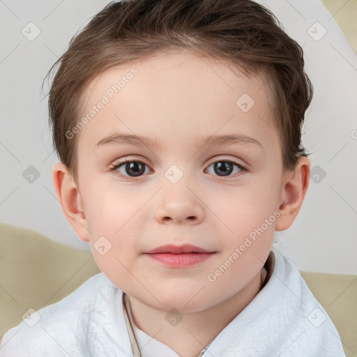 Neutral white child female with short  brown hair and brown eyes