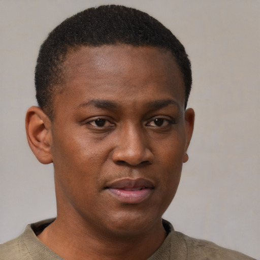 Neutral black young-adult male with short  brown hair and brown eyes
