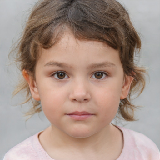 Neutral white child female with medium  brown hair and brown eyes