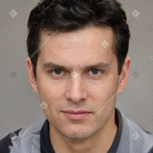 Neutral white adult male with short  brown hair and brown eyes