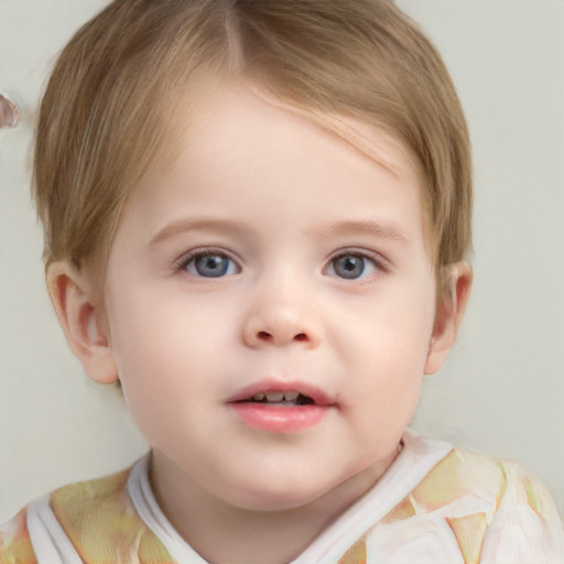 Neutral white child female with short  brown hair and grey eyes