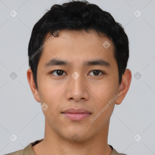 Neutral asian young-adult male with short  black hair and brown eyes