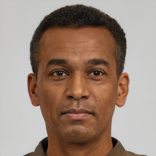 Neutral black young-adult male with short  brown hair and brown eyes