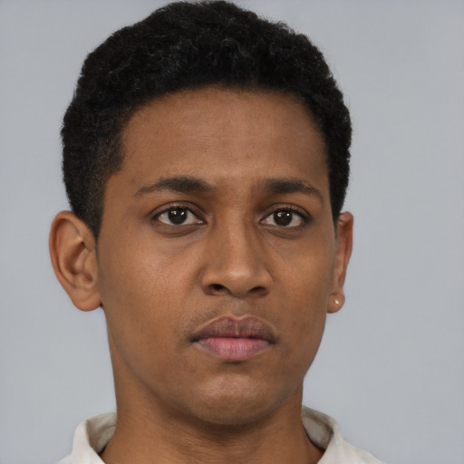 Neutral black young-adult male with short  brown hair and brown eyes