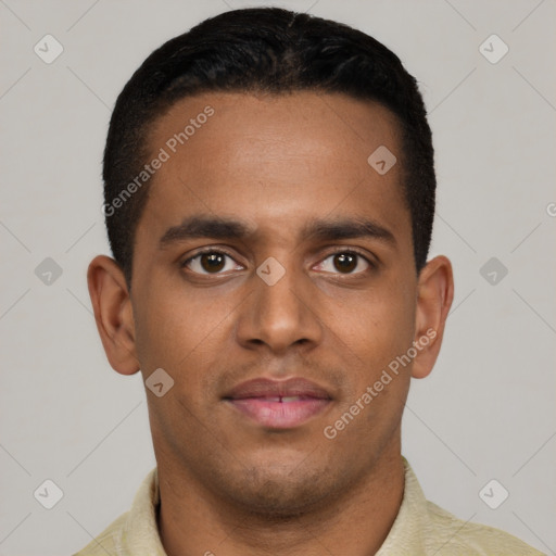 Neutral black young-adult male with short  brown hair and brown eyes