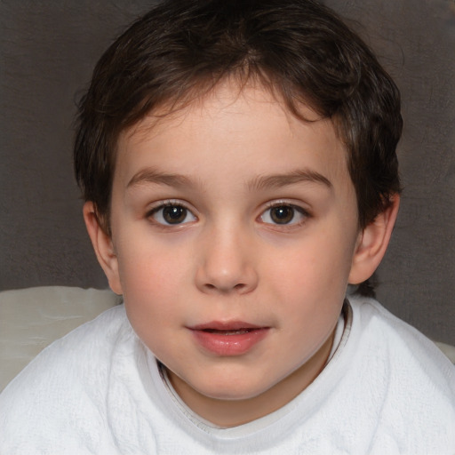 Joyful white child female with short  brown hair and brown eyes